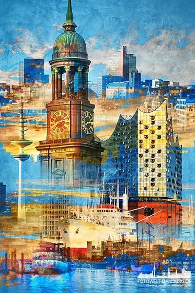 Hamburg Collage 039 - modernes Hamburg Bild auf Leinwand oder Acrylglas