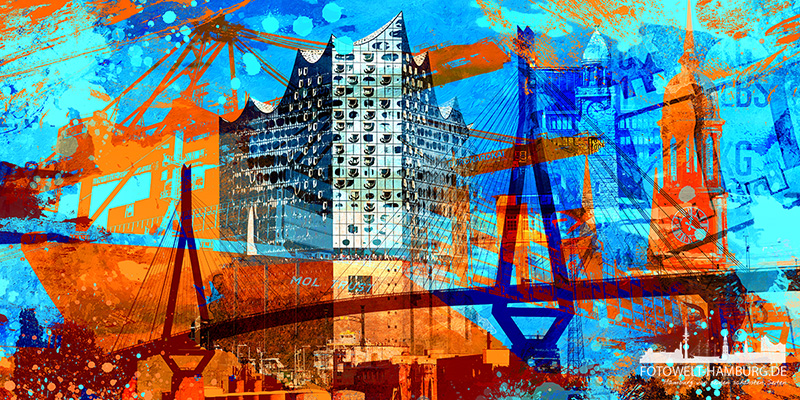 Hamburg Collage 037, moderne Hamburg Fotocollage im Pop-Art Look - Bild auf Leinwand oder Acrylglas