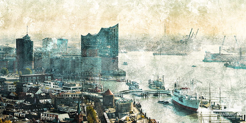 Hamburg Schriftzug Fotocollage - Bild auf Leinwand oder Acrylglas