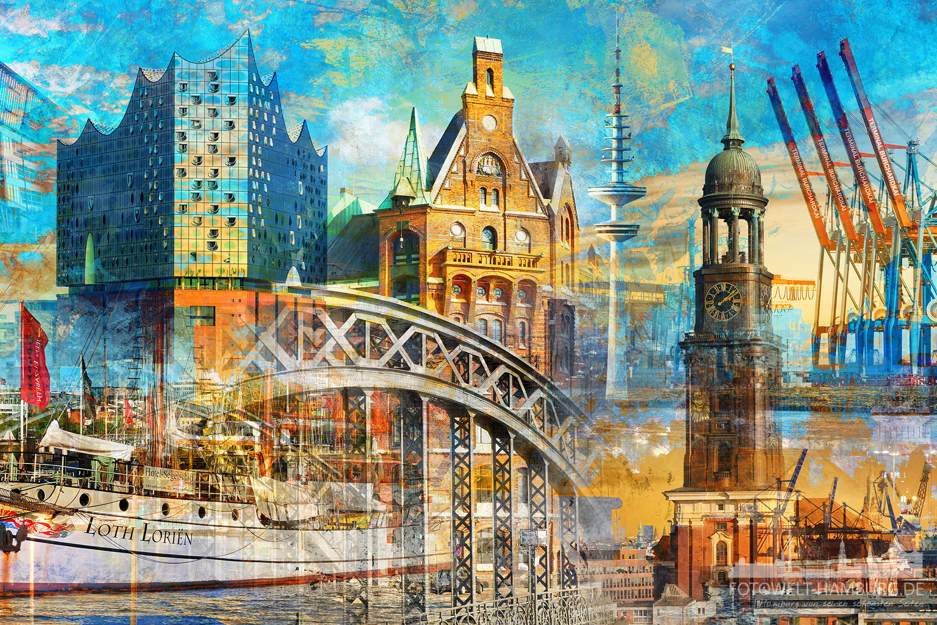 Zur Galerie der abstrakten Hamburg Bilder und Pop Art Fotocollagen