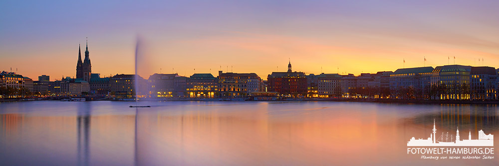 Hamburg - Abend an der Binnenalster - Bild auf Leinwand, Acrylglas, Alu-Dibond