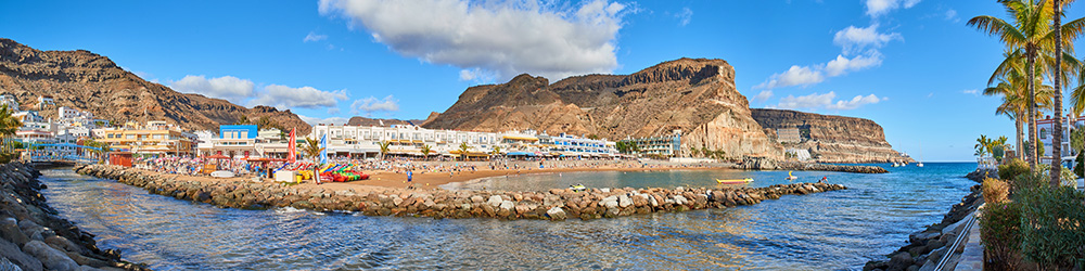 Playa de Mogán Panorama Gran Canaria Wandbild - Bild auf Leinwand, Acrylglas oder Alu-Dibond