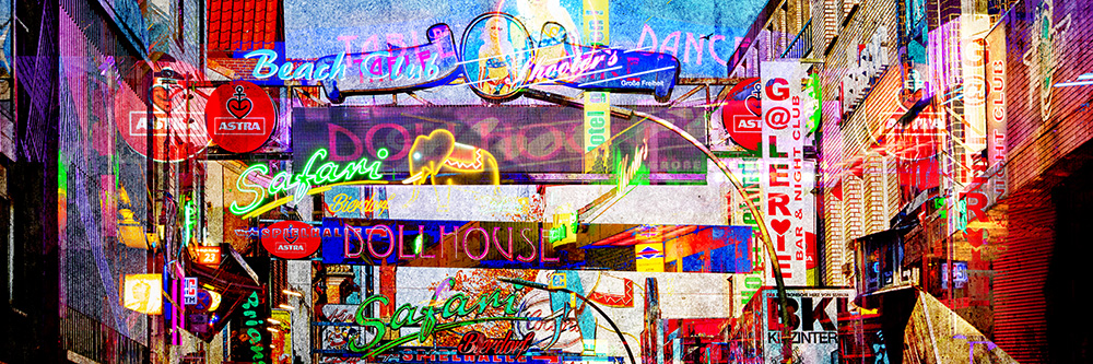 Große Freiheit Panoramacollage - Modernes Hamburgbild auf Leinwand, Acrylglas oder als Poster