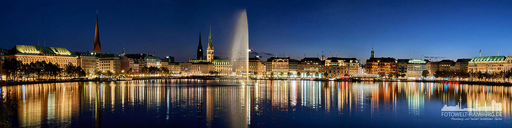 Nächtliches Alsterpanorama - Bild auf Leinwand 