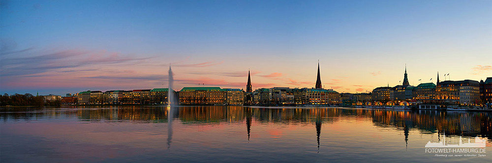 Abendrot Alsterpanorama - Bild auf Leinwand 