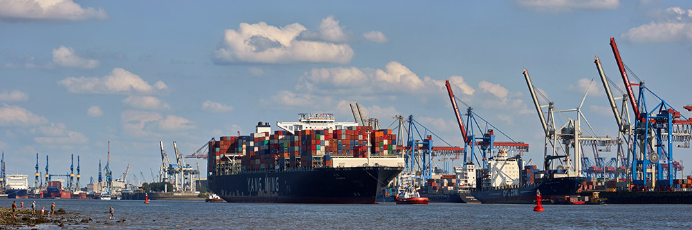  Hamburg Panorama Containerschiff am Burchardkai - Bild auf Leinwand 