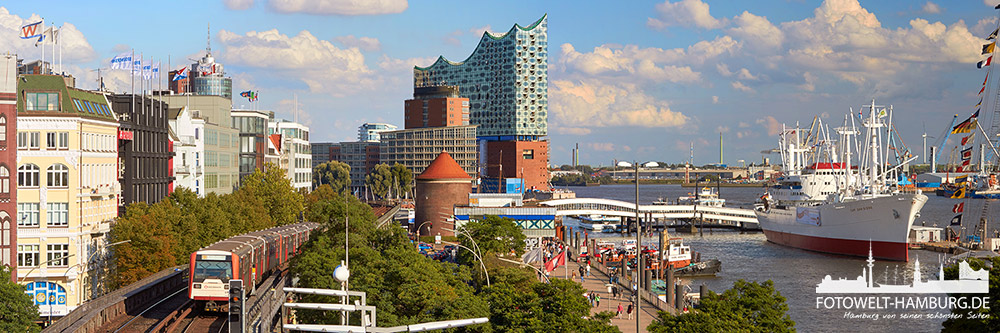 Hamburg Bild auf Leinwand - Panorama an den Landungsbrückenn