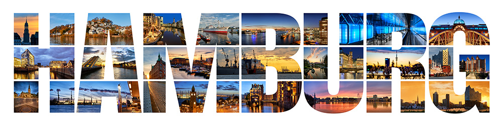 Hamburg Schriftzug Fotocollage - Bild auf Leinwand oder Acrylglas