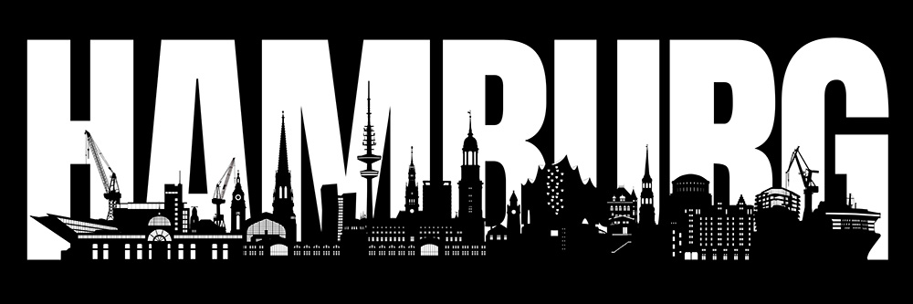 Hamburg Skyline Schriftzug - Abstrakte Hamburg Silhouette -  Bild auf Leinwand, Acrylglas oder als Poster