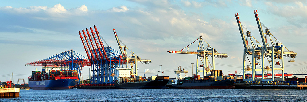Hamburger Hafen Panoramabild Containerterminal Tollerort - Bild auf Leinwand 
