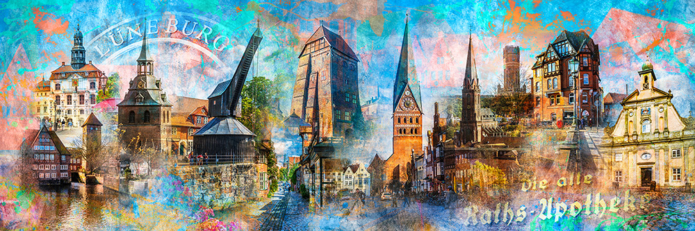 Lüneburg Popart Panorama - Bild auf Leinwand, Acrylglas oder als Poster