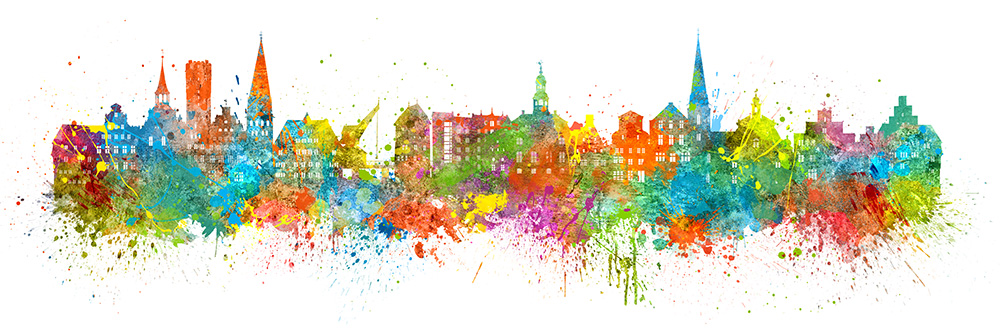 Lüneburg Pop Art Skyline - Modernes Lüneburg Wandbild auf Leinwand, Acrylglas oder als Poster