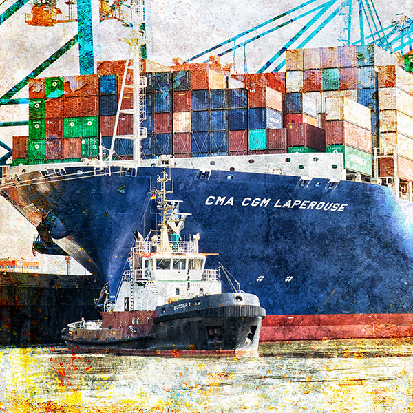 Hamburg Containerschiff am Burchardkai - Bild auf Leinwand