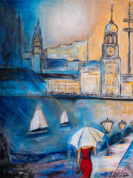 Wieder mal Regen - Hamburg Gemälde als Kunstdruck auf Leinwand, Acrylglas oder als Poster