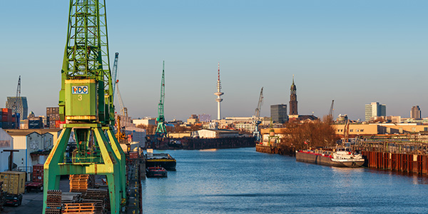 Blick von der Argentinienbrücke - Hamburger Hafen Bild auf Leinwand, Acrylglas, Akustikbild oder als Poster