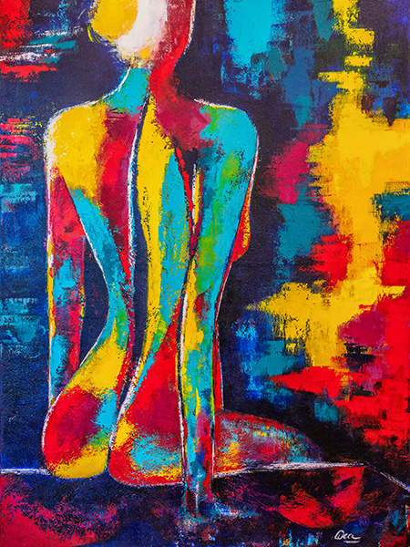 Bunte Frau - Modernes Gemälde als Kunstdruck auf Leinwand, Acrylglas oder als Poster