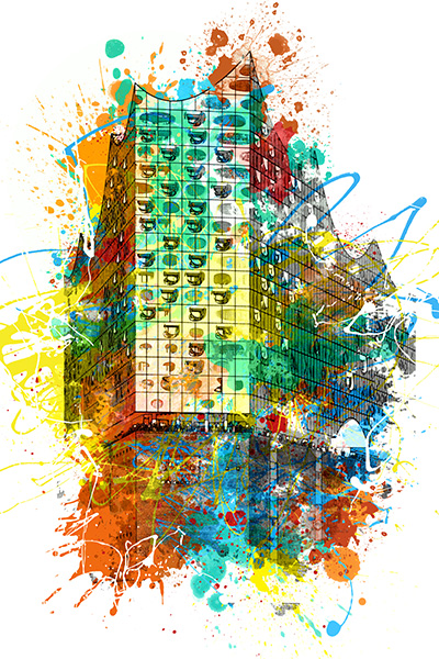Elbphiharmonie Popart Splash - Modernes Hamburg Wandbild auf Leinwand, Acrylglas, Akustikbild oder als Poster