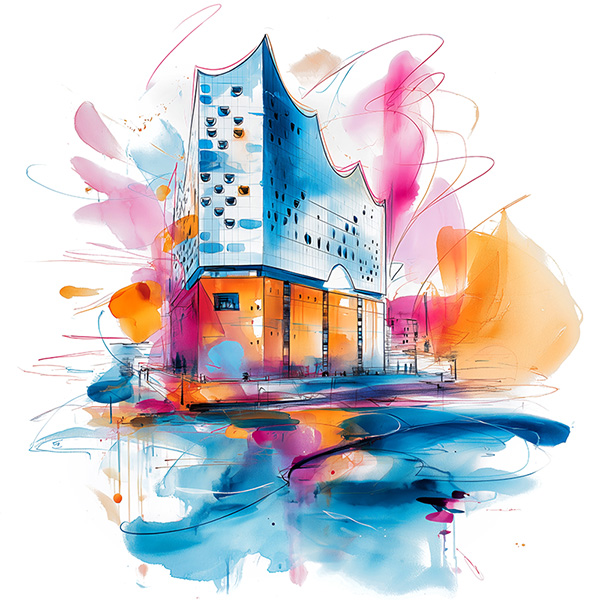 Schwungvolle Elbphilharmonie - Hamburg Gemälde als hochwertiger Kunstdruck auf Leinwand, Acrylglas oder als Poster