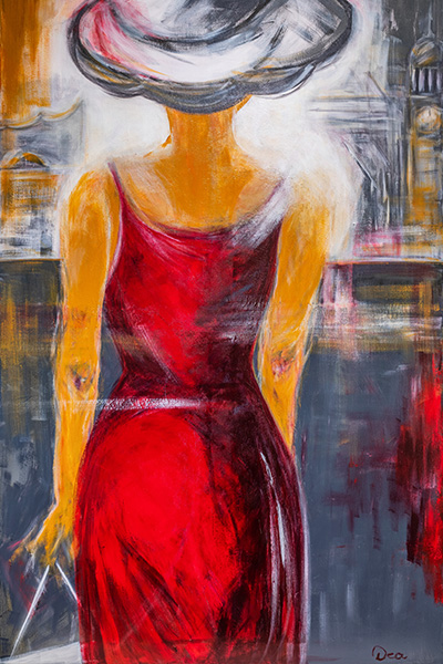 Frau in rot - Modernes Gemälde als Kunstdruck auf Leinwand, Acrylglas oder als Poster