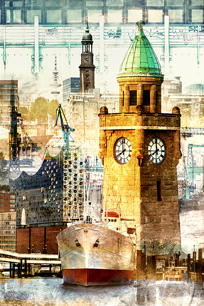 Moderne Hamburg Pop-Art Collage - Bild auf Leinwand