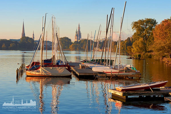 Hamburg Alster Bilder auf Leinwand - Herbstmorgen an der Alster