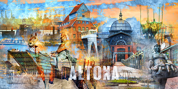 Altona Collage - Modernes kunstvolles Altona Wandbild auf Leinwand, Acrylglas, Akustikbild oder als Poster
