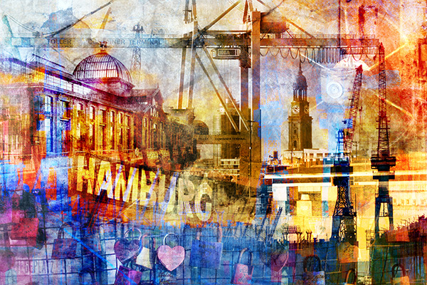 Hamburg Collage 045 - Abstraktes Hamburg Pop-Art Bild auf Leinwand, Acrylglas oder als Poster