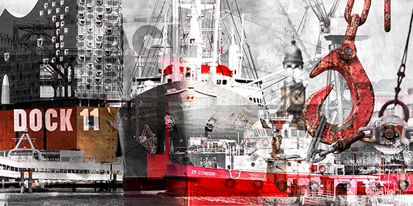 Hamburg moderne abstrakte Collage V - Bild auf Leinwand, Acrylglas, Alu-Dibond