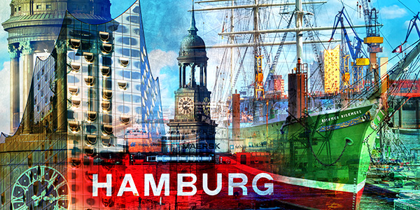 Moderne Hamburg Collage IV - Bild auf Leinwand, Acrylglas, Alu-Dibond