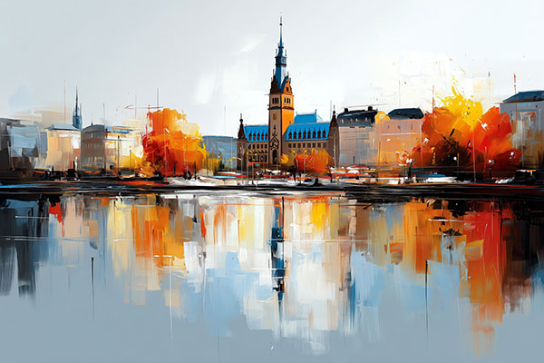 Moderner Alsterblick - Hamburg Bild auf Leinwand, Acrylglas oder als Poster