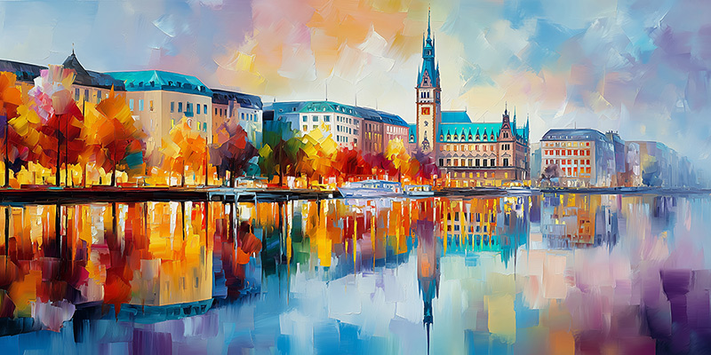 Binnenalster wie gemalt - Hamburg als moderner Kunstdruck, fertig zum Aufhängen