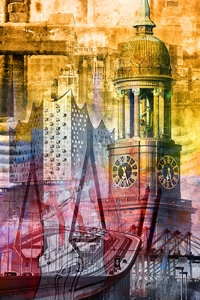 Moderne Hamburg Pop-Art Collage - Bild auf Leinwand