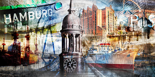 Hamburg Collage 020 - Bild auf Leinwand, Acrylglas, Alu-Dibond