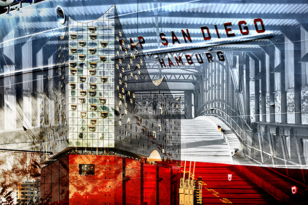 Hamburg Collage 057 - Modernes Hamburg Bild auf Leinwand, Acrylglas oder als Poster