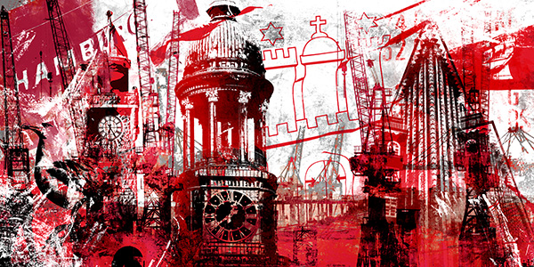 Hamburg Collage 027 - Modernes abstraktes Bild auf Leinwand