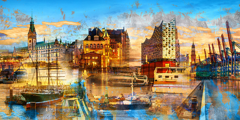 Hamburg Collage 068 - Hamburg Pop Art Kunst Bild auf Leinwand, Acrylglas oder als Poster