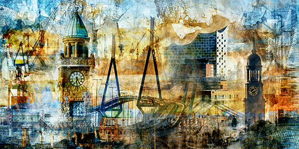 Hamburg Fotocollage - modernes Wandbild auf Leinwand