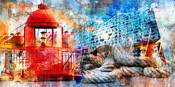 Hamburg Collage 022 - Modernes Pop-Art Bild auf Leinwand, Acrylglas, Alu-Dibond