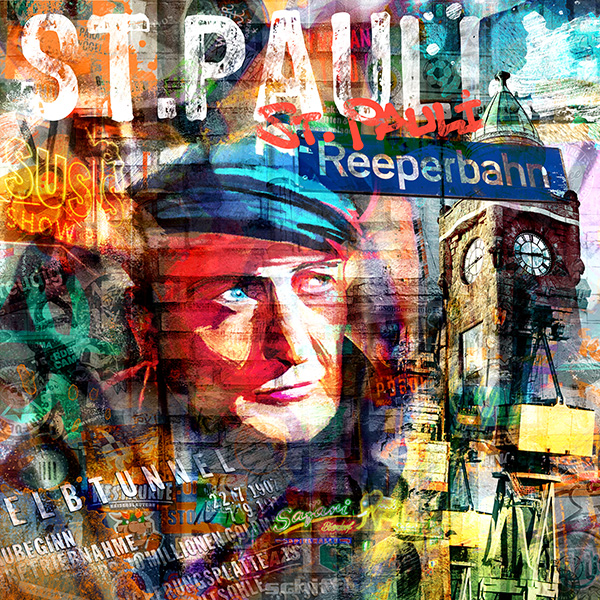 St.Pauli Collage - Hans Albers - Modernes abstraktes Wandbild auf Leinwand, Acrylglas, Akustikbild oder als Poster