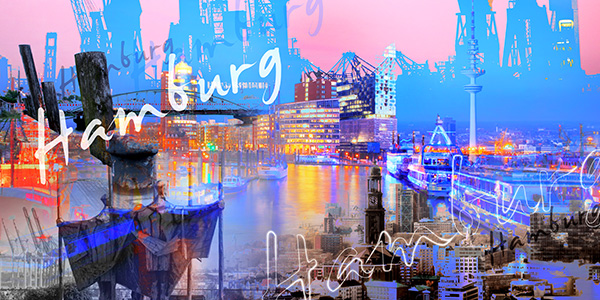 Hamburg Collage 003 - Elbphilharmonie und Fernsehturm - Bild auf Leinwand - Aludibond - Acrylglas