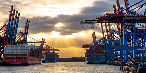 Fernweh - Containerschiffe im Waltershofer Hafen - Bild auf Leinwand, Acrylglas oder als Poster