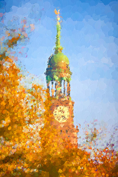 Hamburg Michel im Herbst - Digitales Gemälde auf Leinwand, Acrylglas, Alu-Dibond 