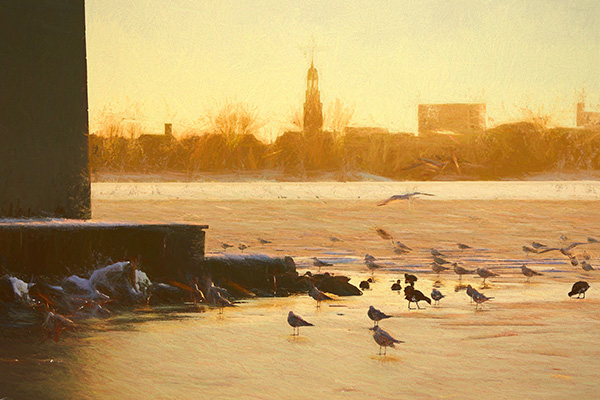 Hamburg Winter an der Alster- Digitales Gemälde auf Leinwand