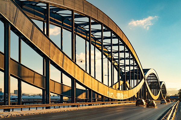 Neue Elbbrücke im Abendlicht - Hamburg Wandbild auf Leinwand, Acrylglas, Akustikbild oder als Poster