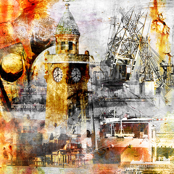 Hamburg Collage 033 - Abstrakte Hamburg Fotocollage als Bild auf Leinwand oder Acrylglas