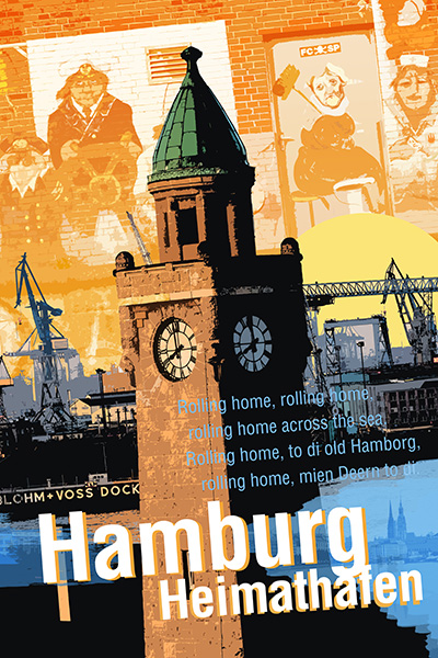 Hamburg Heimathafen Collage nostalgisch - Bild auf Leinwand