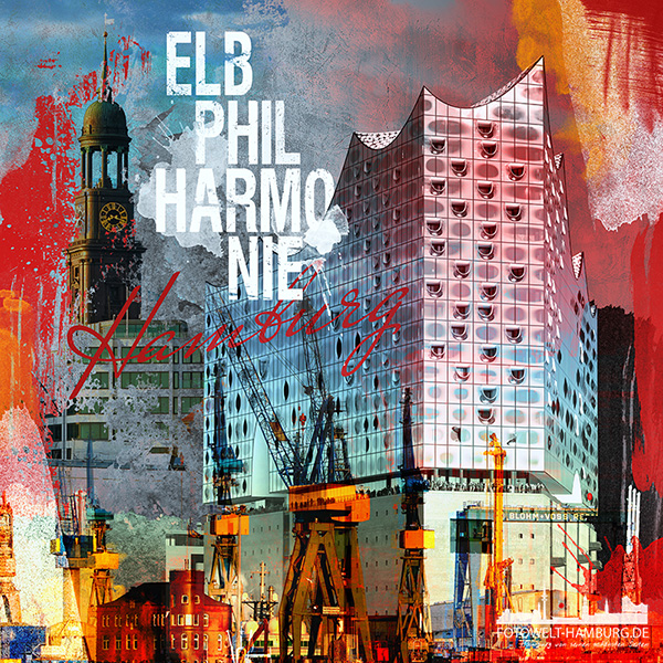Abstrakte moderne Hamburg Collage - Elbphilharmonie - Bild auf Leinwand 