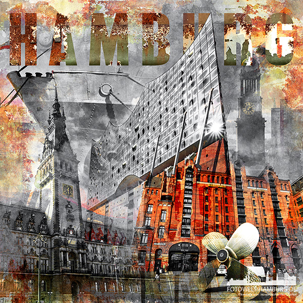 Hamburg Collage 032 - Abstrakte Hamburg Fotocollage als Bild auf Leinwand oder Acrylglas