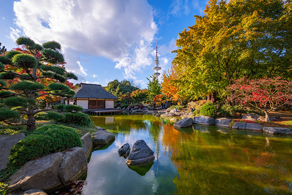 Herbst im Japanischen Garten - Hamburg Fotokunst Bild auf Leinwand, Acrylglas oder als Poster