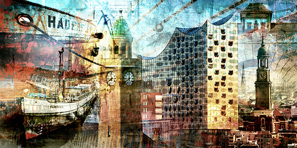 Hamburg Collage 026 - Bild auf Leinwand